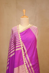 Purple Banarasi Katan Silk Saree with Sona-Rupa Geometric Stripes