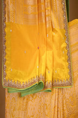Yellow Banarasi Katan Silk Saree with Pichwai Woven Art
