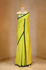 Lime Yellow Banarasi Silk Saree With Chiniya Silk Blouse