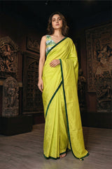 Lime Yellow Banarasi Silk Saree With Chiniya Silk Blouse