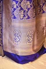 Royal Blue Shikargah Banarasi Katan Silk Saree
