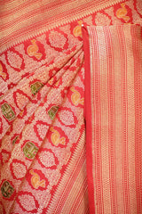 Red Banarasi Katan Silk Saree with Meenakari Bird-Elephant Motifs