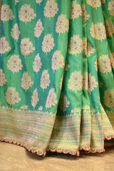 Aqua Green Banarasi Katan Silk Saree with Floral Meenakari Motifs