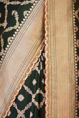 Bottle Green Banarasi Katan Silk Saree with Crisscross Jaal Pattern