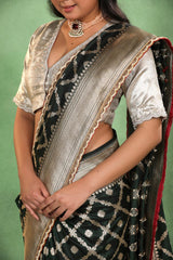 Bottle Green Banarasi Katan Silk Saree with Crisscross Jaal Pattern