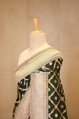Bottle Green Banarasi Katan Silk Saree with Crisscross Jaal Pattern