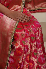Pink Banarasi Katan Silk Saree with Shikargah Meenakari Work