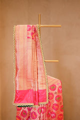 A Pink Banarasi Silk Saree on Dummy