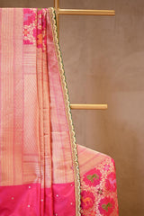 Pink Banarasi Katan Silk Saree with Shikargah Meenakari Work