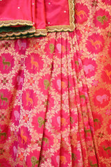 Pink Banarasi Katan Silk Saree with Shikargah Meenakari Work