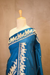 Blue Banarasi Satin Silk Saree with Pichwai Border