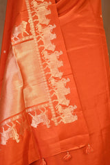 Orange Banarasi Satin Silk Saree with Pichwai Border