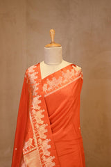 Orange Banarasi Satin Silk Saree with Pichwai Border