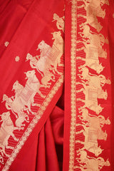 Red Banarasi Satin Silk Saree with Pichwai Border