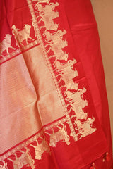 Red Banarasi Satin Silk Saree with Pichwai Border