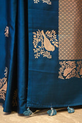 Blue Banarasi Silk Saree with Sona-Rupa Bird Motifs