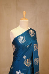Blue Banarasi Silk Saree with Sona-Rupa Bird Motifs