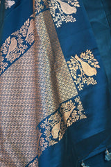 Blue Banarasi Satin Silk Saree with Sona-Rupa Bird Motifs