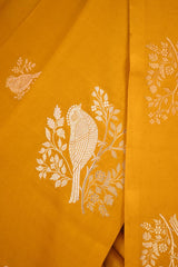 Yellow Banarasi Satin Silk Saree with Sona-Rupa Bird Motifs