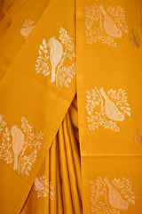 Yellow Banarasi Satin Silk Saree with Sona-Rupa Bird Motifs