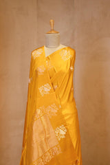 Yellow Banarasi Satin Silk Saree with Sona-Rupa Bird Motifs