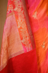 Shaded Pink Handloom Banarasi Satin Silk Saree with Bird Motifs