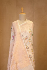 White Katan Silk Saree with Resham Meenakari Floral Butas