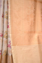 White Katan Silk Saree with Resham Meenakari Floral Butas