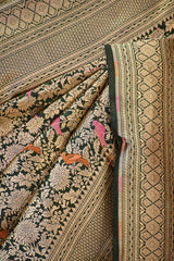 Bottle Green Banarasi Katan Silk Saree with Brocade Birds & Floral Work