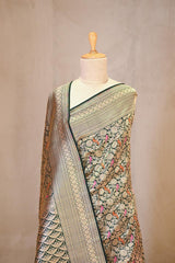 Bottle Green Banarasi Katan Silk Saree with Brocade Birds & Floral Work