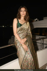 Bottle Green Banarasi Katan Silk Saree with Brocade Birds & Floral Work