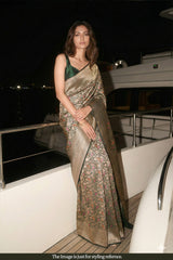 Bottle Green Banarasi Katan Silk Saree with Brocade Birds & Floral Work