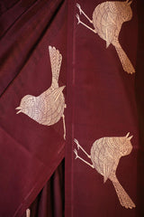 Wine Banarasi Silk Saree with Tanchoi  And Zari Bird Motifs