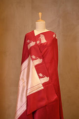 Red Banarasi Silk Saree with Tanchoi  And Woman-Swan Motifs
