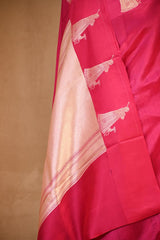 Pink Banarasi Silk Saree with Tanchoi And Woman-Deer Motifs