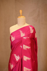 Pink Banarasi Silk Saree with Tanchoi And Woman-Deer Motifs