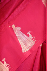 Pink Banarasi Silk Saree with Tanchoi And Woman-Deer Motifs