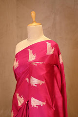 Pink Banarasi Silk Saree with Tanchoi And Woman-Deer Motifs