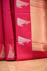 Pink Banarasi Silk Saree with Tanchoi And Woman-Deer Motifs