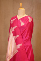 Pink Banarasi Silk Saree with Tanchoi And Woman-Deer Motifs