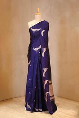 Blue Banarasi Silk Saree with Tanchoi Zari Peacock Motifs