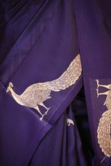 Blue Banarasi Silk Saree with Tanchoi Zari Peacock Motifs