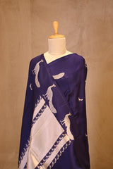 Blue Banarasi Silk Saree with Tanchoi Zari Peacock Motifs