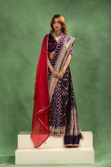 Banarasi Katan Saree in Purple with Watergold Zari Jaal Pattern