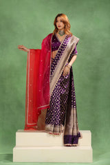 Banarasi Katan Saree in Purple with Watergold Zari Jaal Pattern