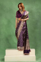 Banarasi Katan Saree in Purple with Watergold Zari Jaal Pattern