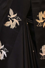 Banarasi Silk Black Saree with Pakshi Motif and Tie & Dye Bandhani Print