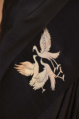 Banarasi Silk Black Saree with Pakshi Motif and Tie & Dye Bandhani Print