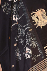 Black Banarasi Silk Saree with Kamdhenu Motif and Pichwai Tie & Dye Pichwai