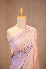 Pure Katan Banarasi Saree in Lilac with Real Zari and Resham Floral Jaal